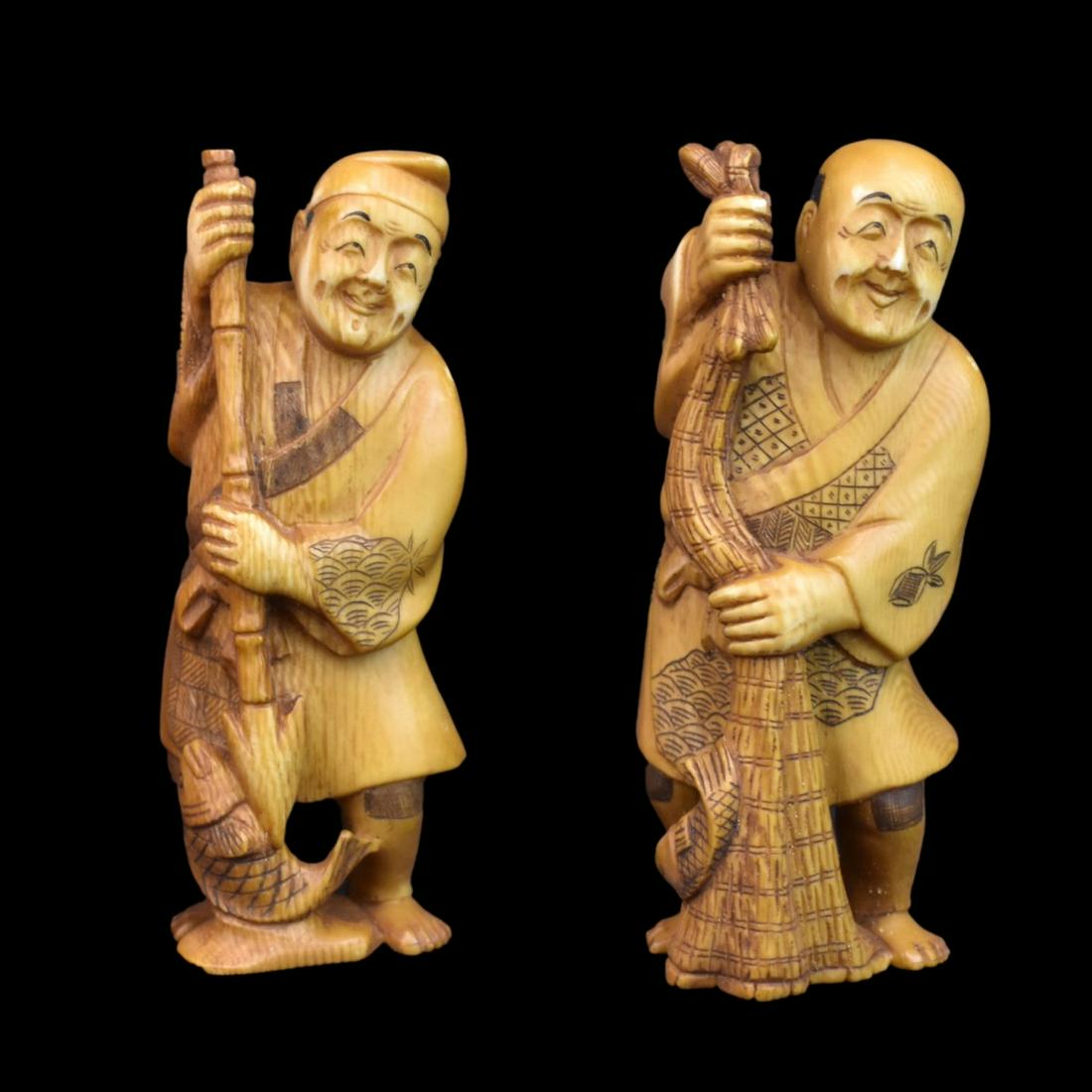 Japanese Carved Fishermen (1 of 4)