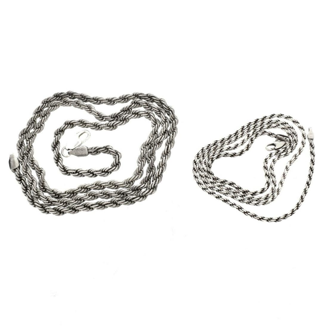 Two Vintage Sterling Silver Rope Necklaces: Lot of Two Vintage Sterling Silver Rope Necklaces. Each is properly stamped 925. One is marked Milor. Longest measures 30-1/4".Smallest measures 24-1/2". Approx. weight:1.95 troy ounces. Estimate: $50