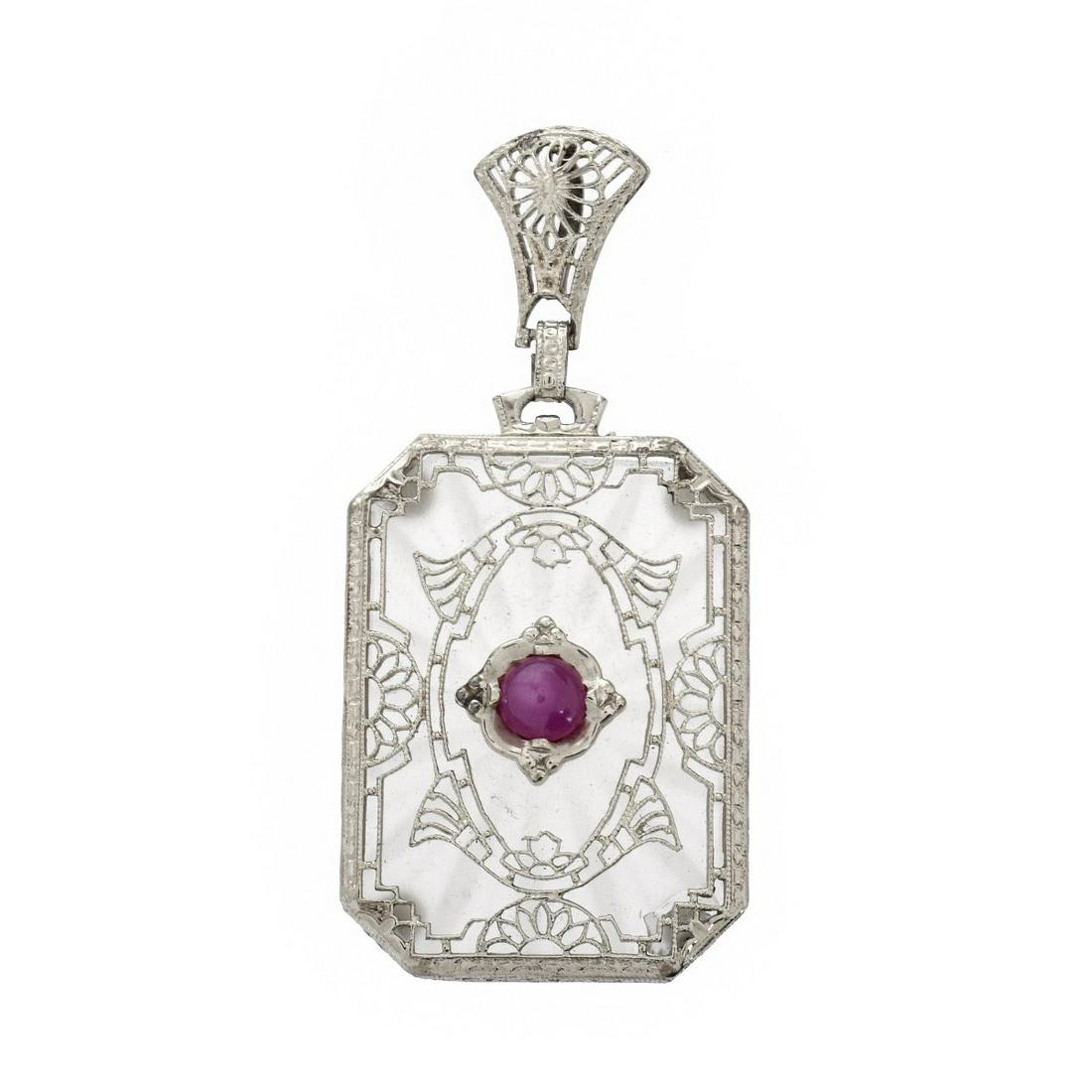 Art Deco Ruby, Crystal and 14K Pendant (1 of 2)