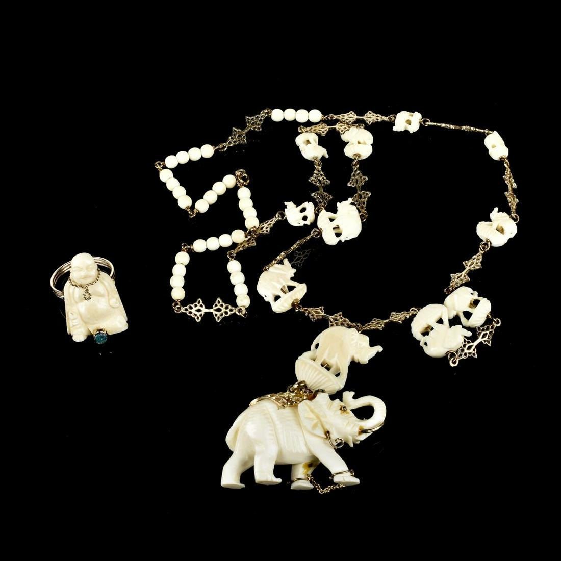 Asian Carvings and 14K Necklace and Ring (1 of 2)