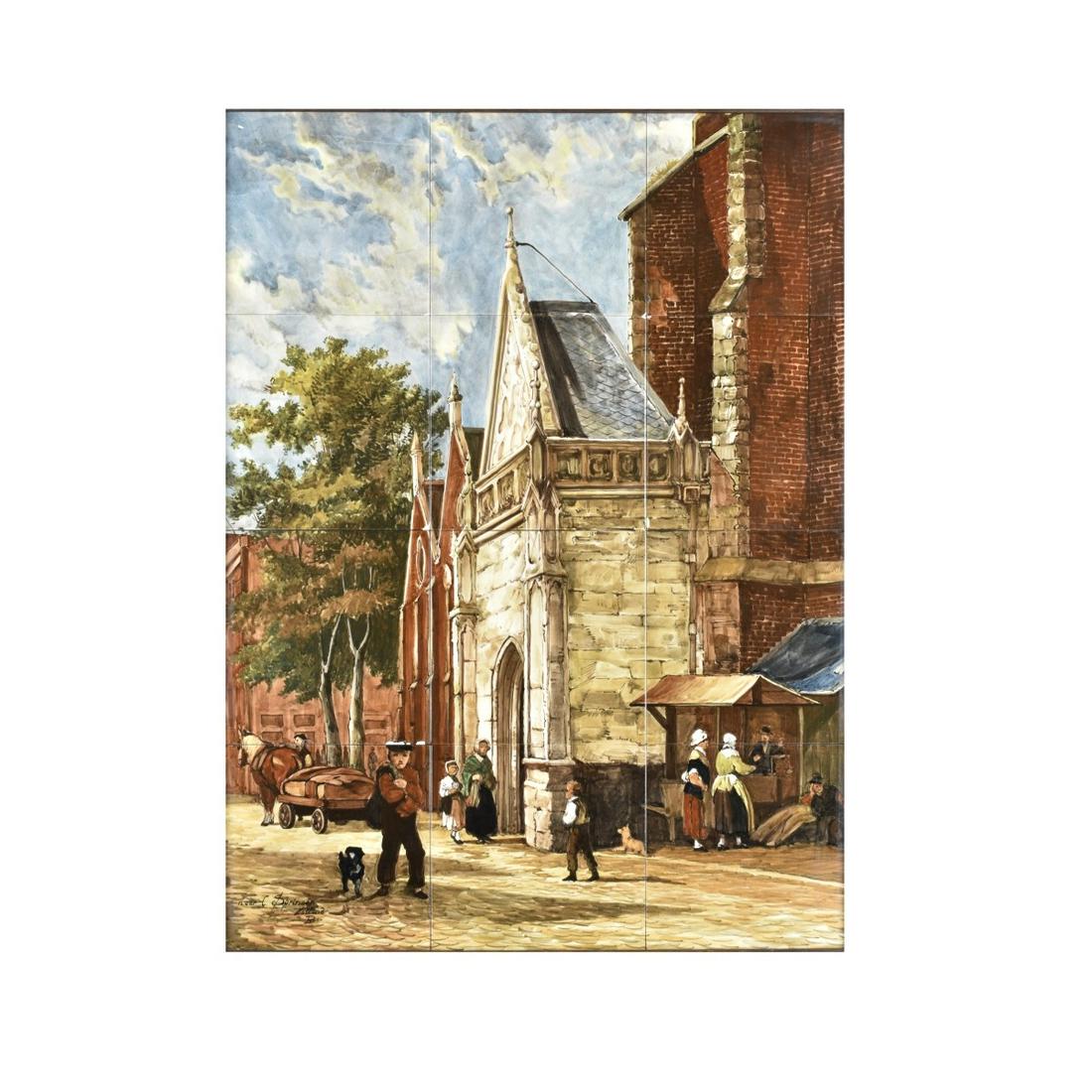 Antique Delft Porcelain Wall Plaque: Antique Delft Porcelain Wall Plaque After: Cornelis Springer (1817 - 1891). Signed and monogrammed lower left. Sight measures 20-1/4" x 15". Frame measures 24-1/2" x 19-1/4". Estimate: $600.00 - $800.