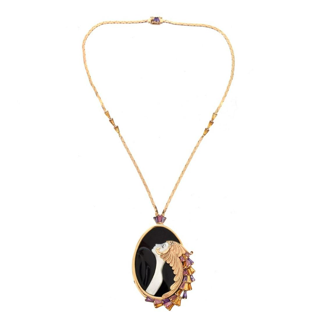 Erte Gemstone, Onyx and 14K Necklace (1 of 7)
