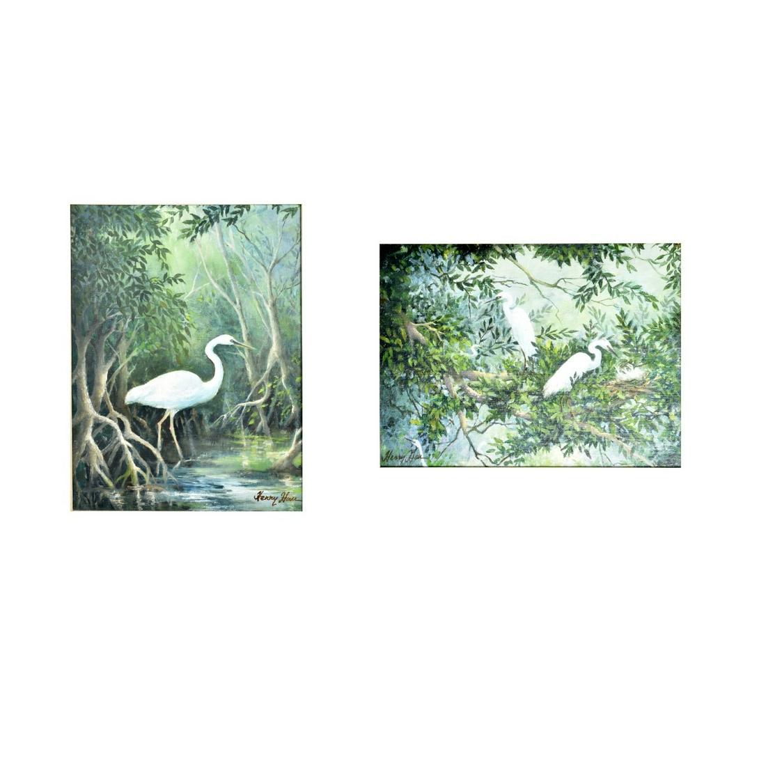 Henry Han (20th C.) Pair of Paintings: Henry Han (20th Century) Pair of Oil on Board Paintings, Each are properly Signed. Frames measure 17" x 14". Estimate: $100.00 - $300.00 Domestic Shipping: $95.00 Condition: Good condition.