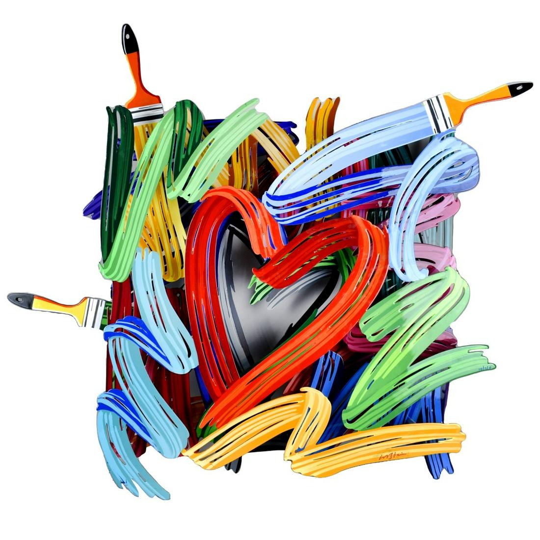 David Gerstein (Born 1964): David Gerstein, Israeli (Born 1964) "Graffiti Heart" Hand Painted Aluminum Cut-Out Sculpture, Signed and Numbered 10/150. COA to accompany the lot. Measures 33" x 36" x 6". Estimate: $800.00 - $1200.0