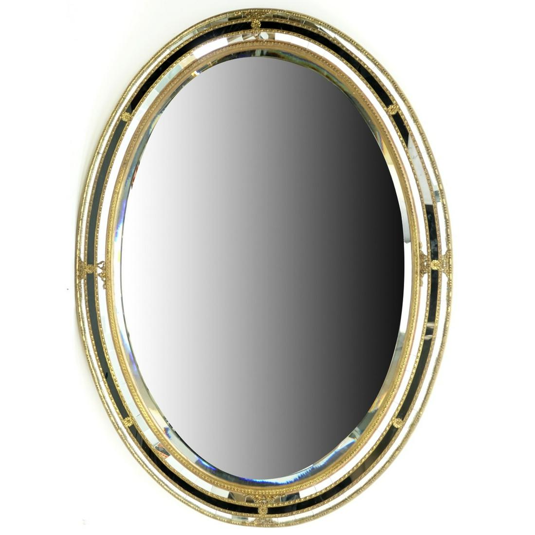 Mid Century Brass Mounted Oval Mirror (1 of 2)