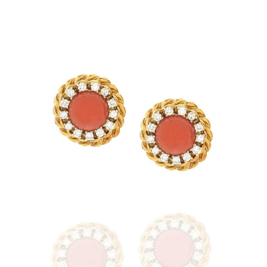 Coral, Diamond and 18K Earrings (1 of 4)