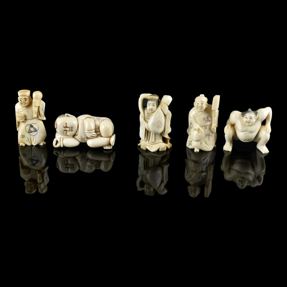 Five Japanese Polychrome Carved Netsuke Figurines (1 of 4)