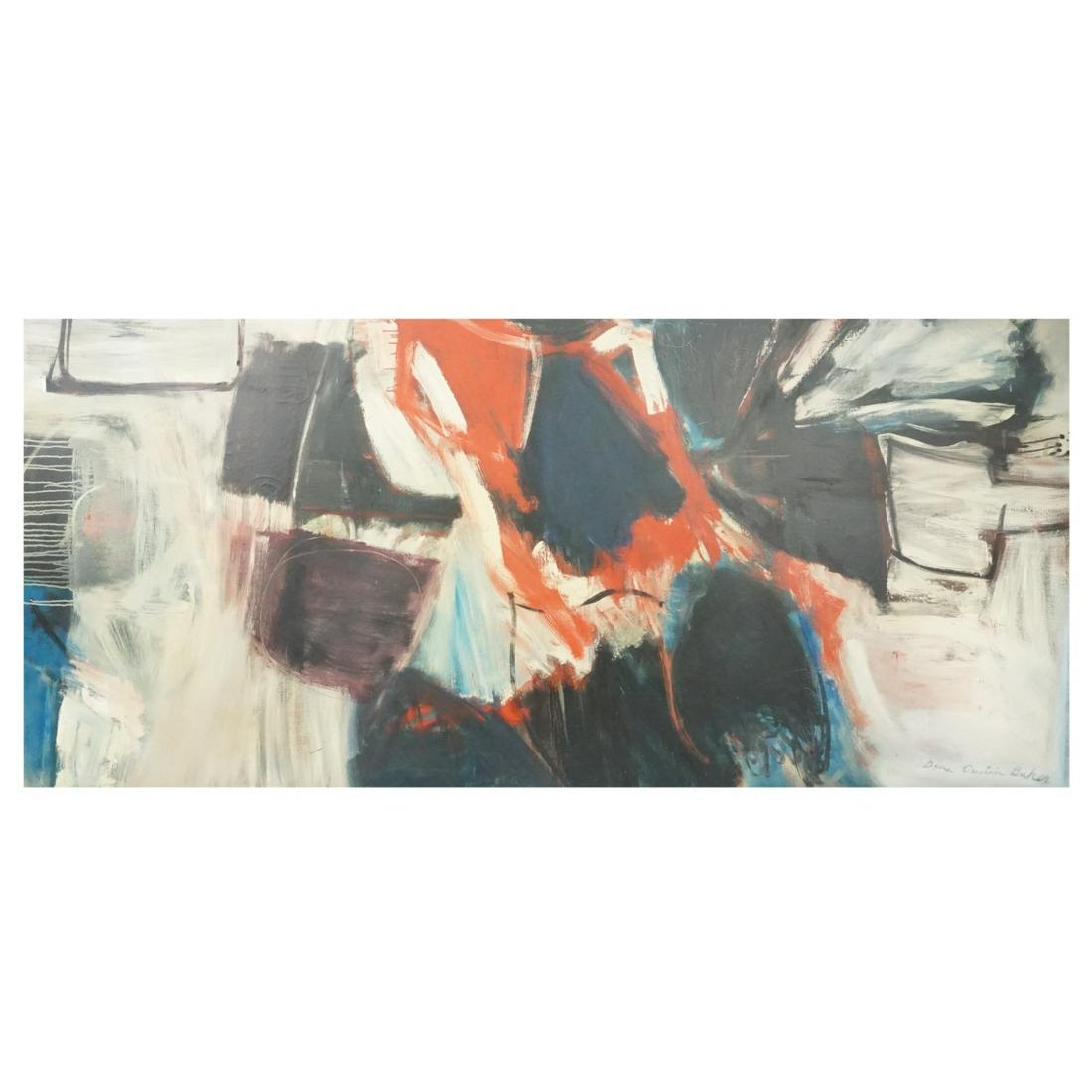 Dina Gustin-Baker (Born 1940) Palace size O/C: Dina Gustin-Baker, American (Born 1940) "Optical Circles" Palace Size Oil on Canvas Signed Lower Right. Measures 84" x 40". Frame measures 47" x 91". Estimate: $200.00 - $800.00 Domestic Shipping: Thi