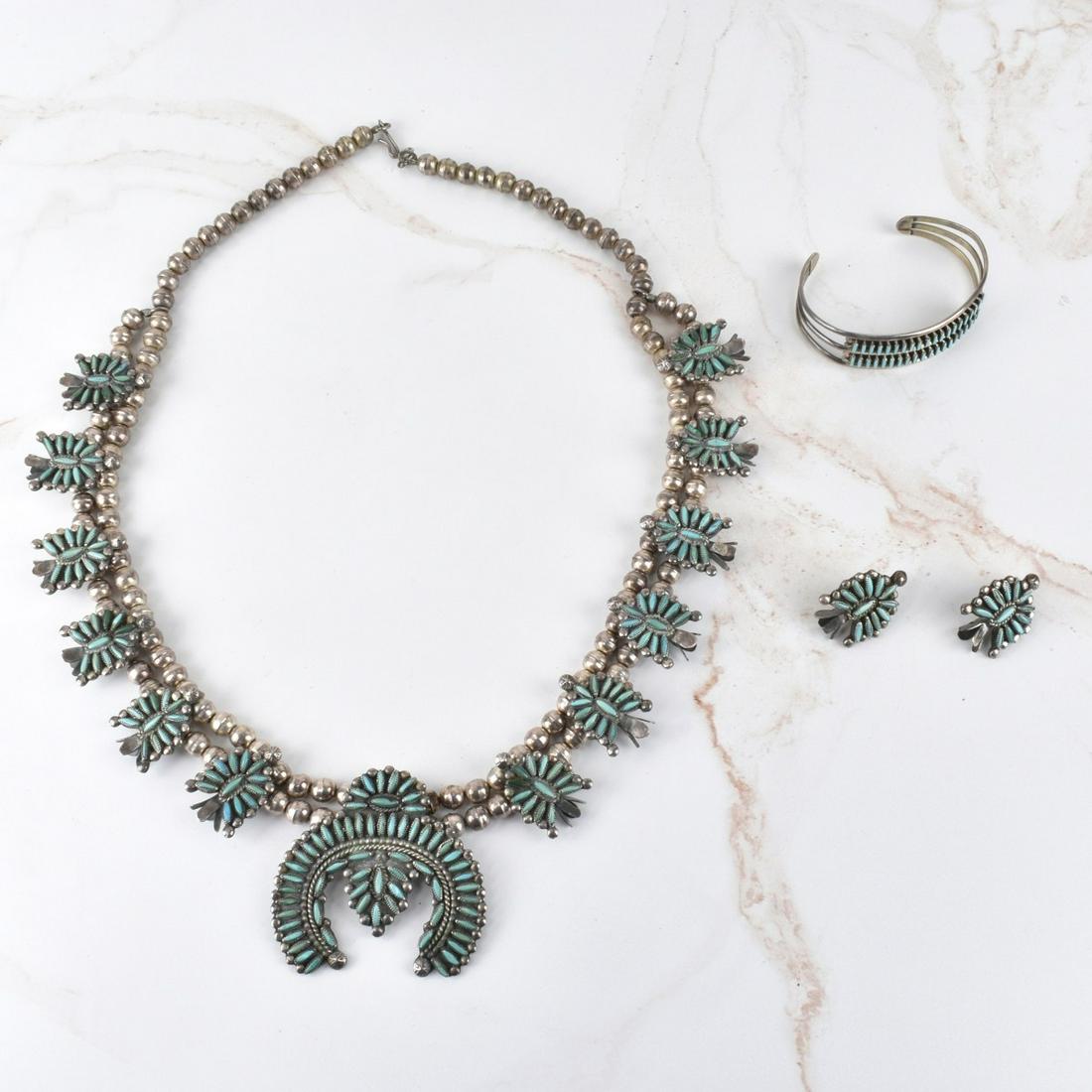 Silver and Turquoise Squash Blossom Jewelry (1 of 2)