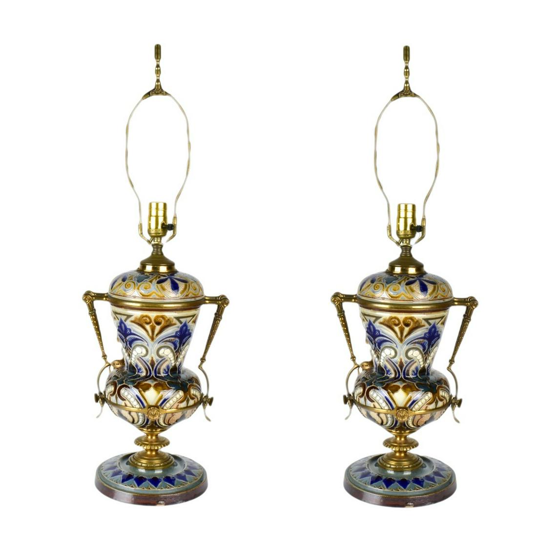 Pair of Royal Doulton Urns Mounted as Lamps (1 of 8)