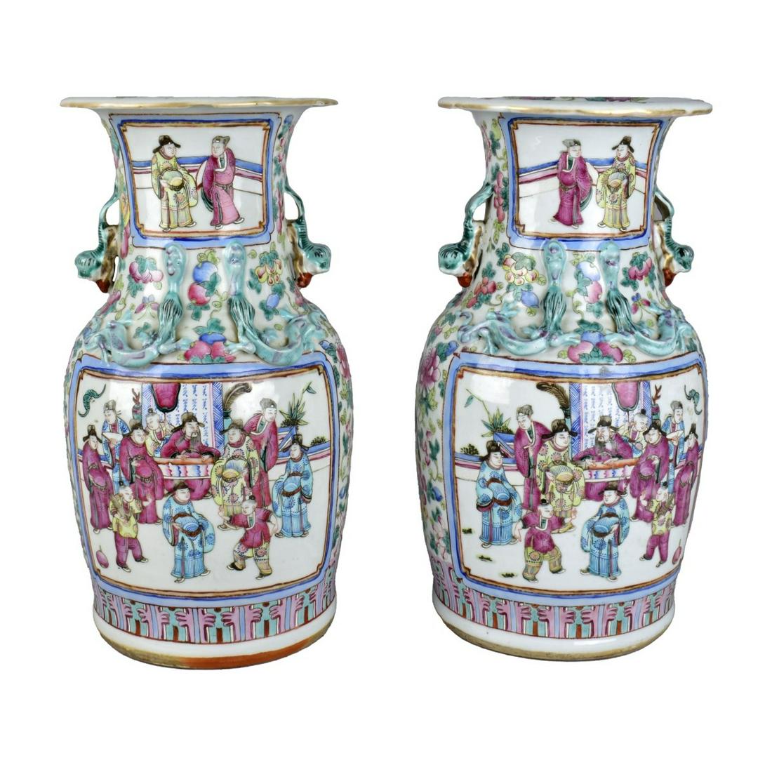 Pair of Chinese Export Rose Medallion Vases (1 of 5)