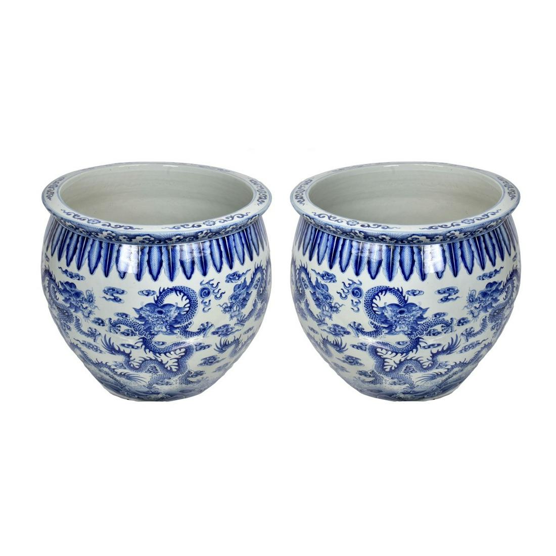 Pair of Chinese Porcelain Garden Pots (1 of 5)