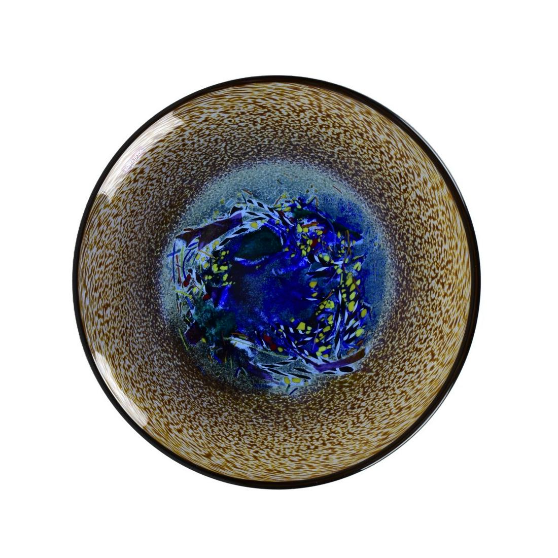 Kosta Boda Art Glass Footed Dish: Kosta Boda Art Glass Footed Dish by Bertil Vallien. Signed and numbered on the base, original sticker applied to the surface. Measures 1-1/2" x 10-7/8". Estimate: $50.00 - $100.00 Domestic Shipping: $