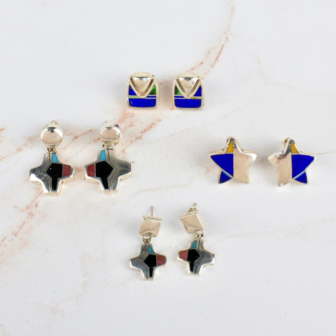 Four Pair Sterling and Enamel Earrings (1 of 2)