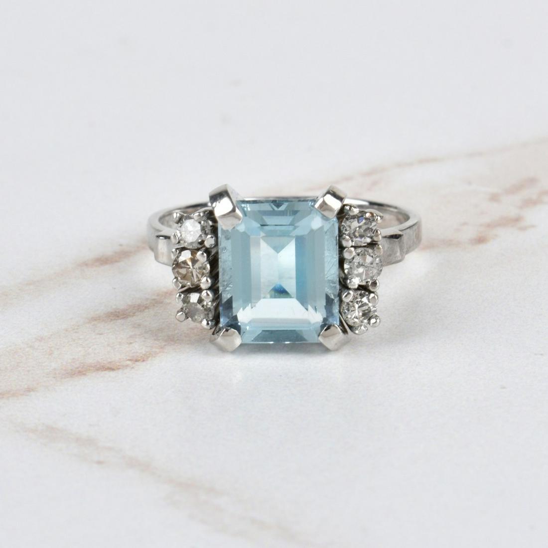 Aquamarine, Diamond and Platinum Ring (1 of 4)