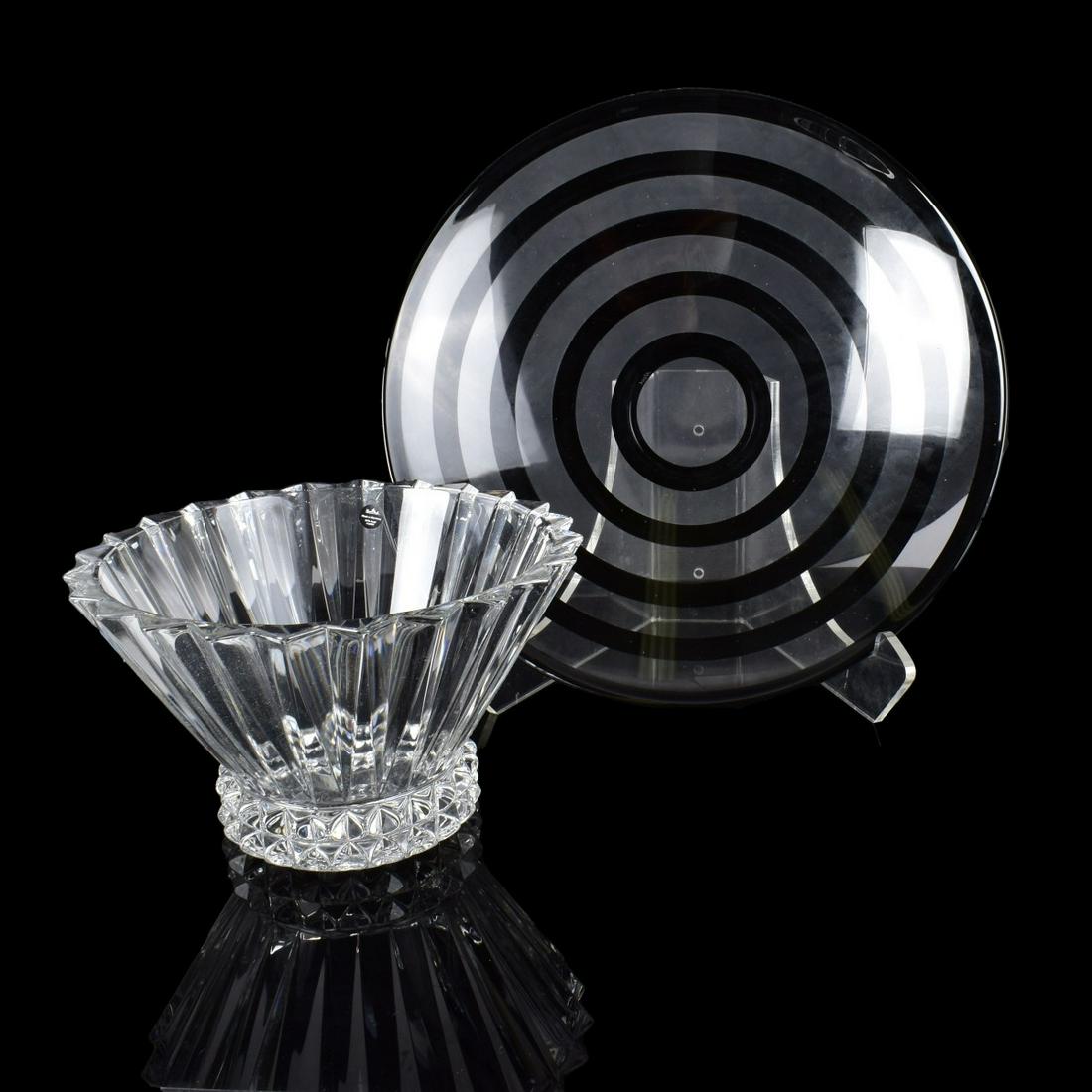 Two Vintage Crystal Tableware: Grouping of Two Vintage Crystal Tableware in Original Boxes. Includes a Rosenthal bowl along with a black and white plate designed by Anne Nilsson. Each item is signed. Plate measures 2-3/4" x 14-7/8"