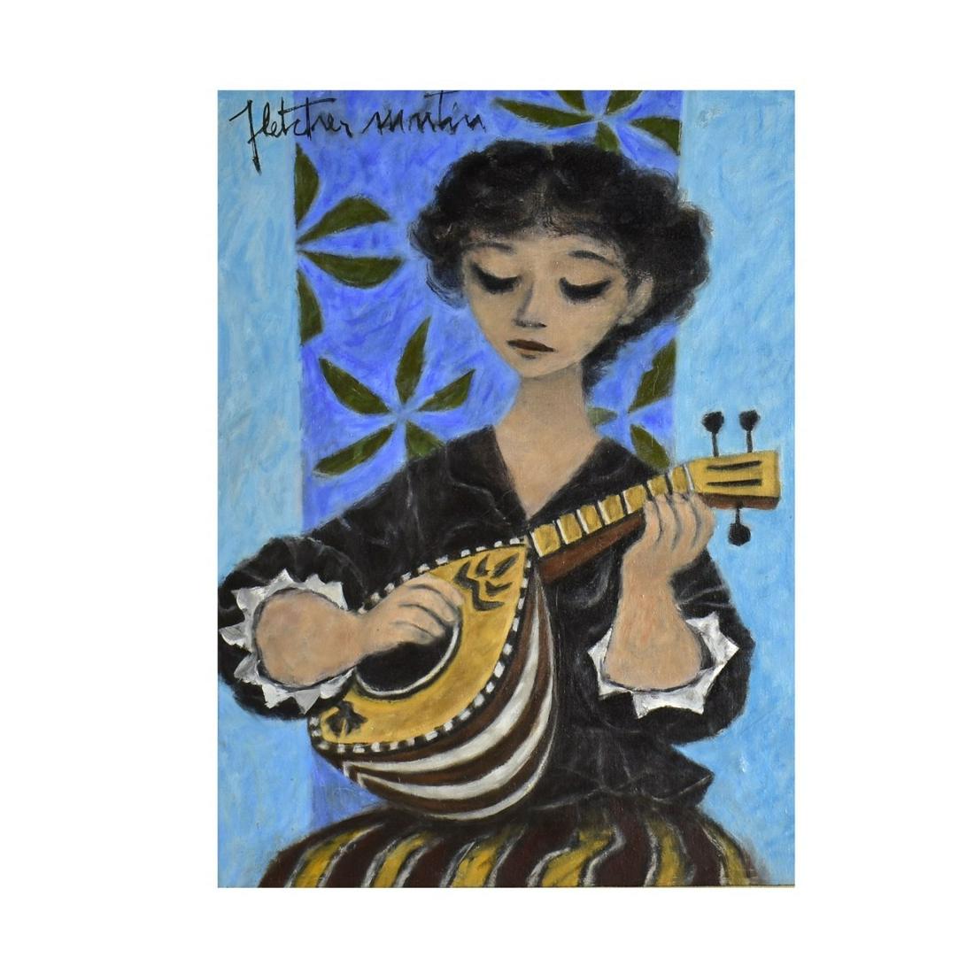 Fletcher Martin, American (1904 - 1979): Fletcher Martin, American (1904 - 1979) Oil on Canvas "Mandolin Player" Signed Top Left Corner. Measures 20-1/4" x 15-1/4". Frame measures 25-1/2" x 20-1/2". Estimate: $1500.00 - $2500.00 Domestic Shi