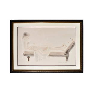 David Remfry (Born 1942): David Remfry, English (Born 1942) Artist Proof Lithograph on Paper "Reclining Model" Signed and A/P 4. Sight measures 16-1/2" x 28-1/4". Frame measures 29-1/2" x 40". Estimate: $100.00 - $400.00