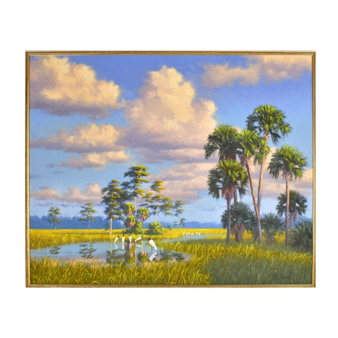 Don D. Brown, American (b. 1947): Don D. Brown, American (b. 1947), Florida Indian River School Oil on Canvas, Wetland Landscape. Signed lower right. Measures 24" H, 30" W; frame measures 33" H, 39" W. Estimate: $800.00 - $1200.00 Dom