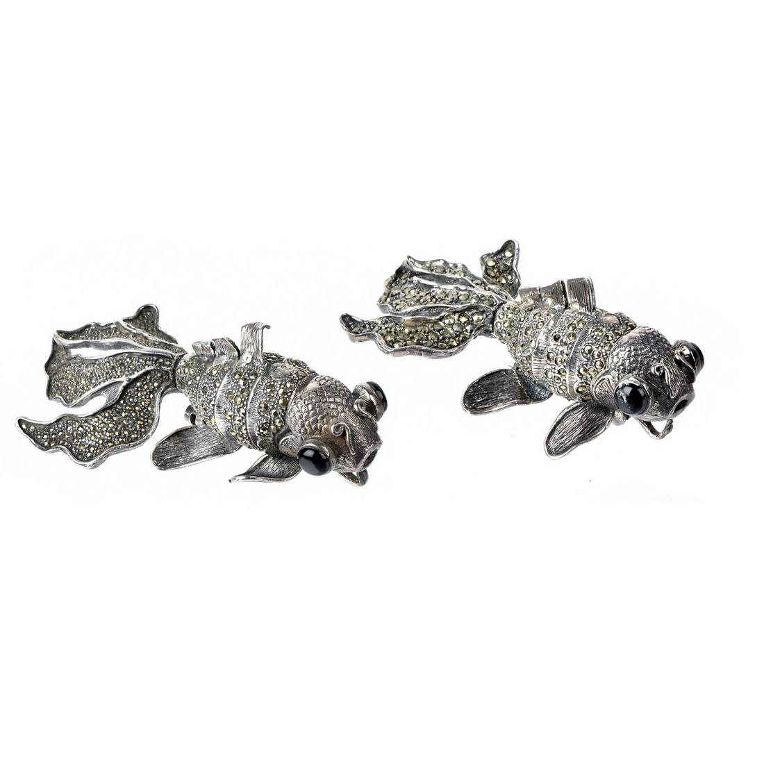 Pair of Sterling Silver Koi Fish Pin Brooches (1 of 4)