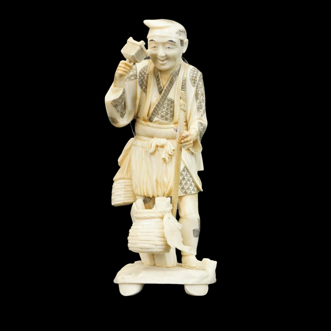 Japanese Polychrome Fisherman Figure (1 of 4)