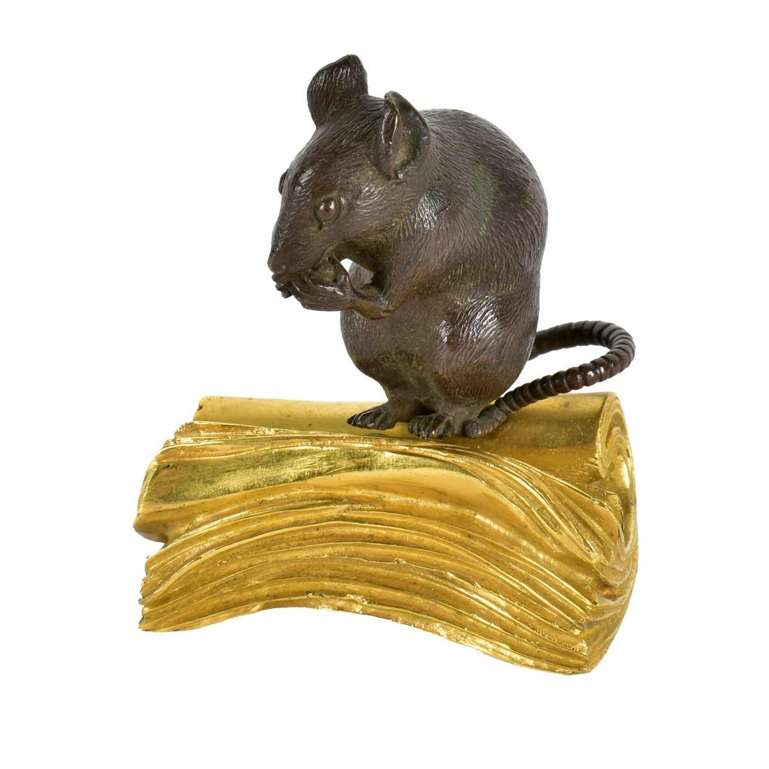 Meiji Bronze Mouse Sitting on a Book (1 of 4)