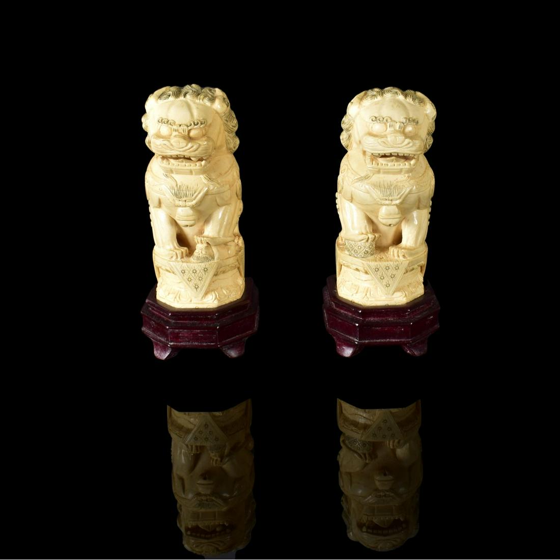 Pair of Chinese Polychrome Foo Dog Figurines (1 of 6)
