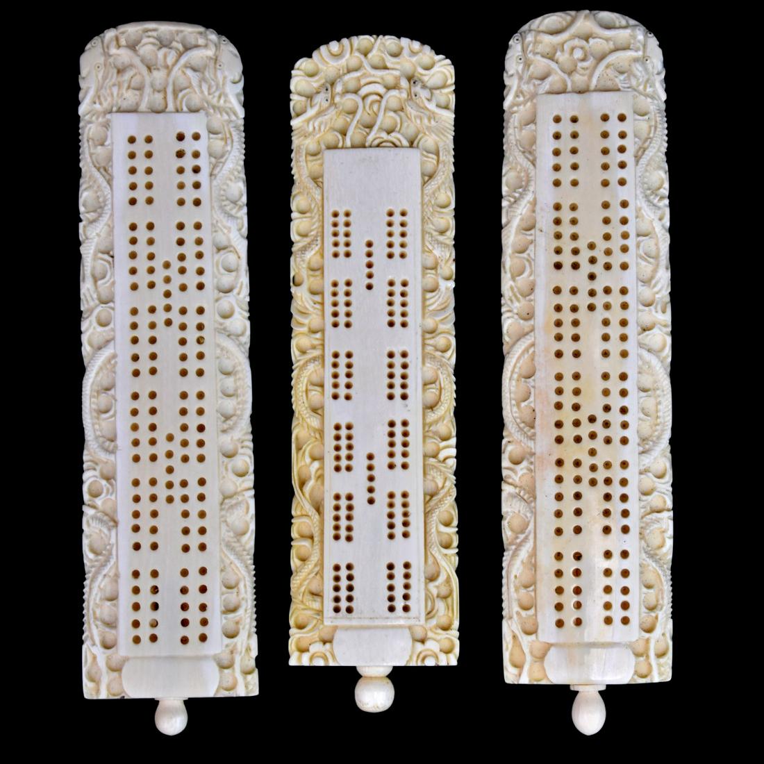 Three Chinese Dragon Relief Cribbage Boards (1 of 3)