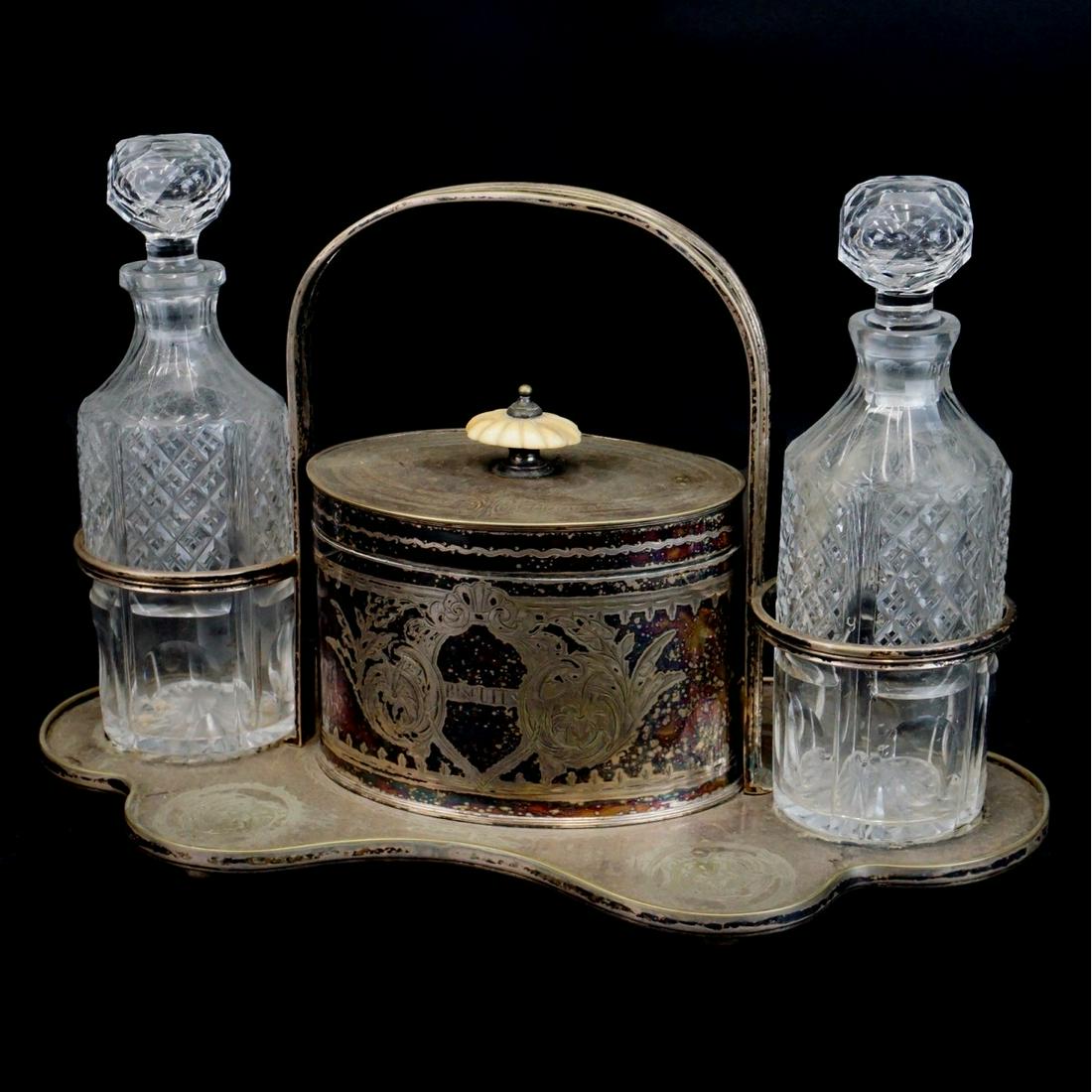 Antique Silverplate Biscuit Jar / Stand Eched Jars (1 of 3)