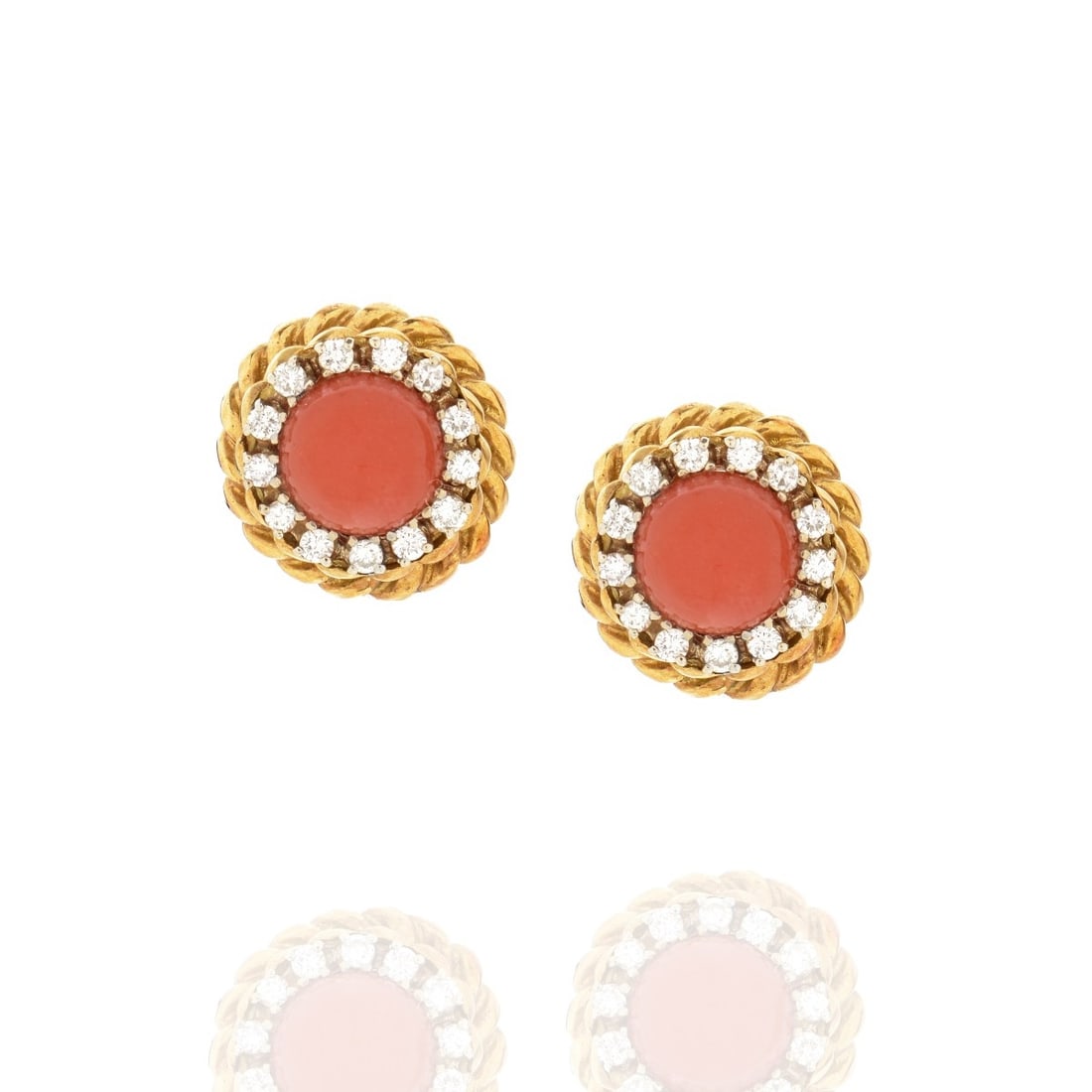 Coral, Diamond and 18K Earrings (1 of 4)