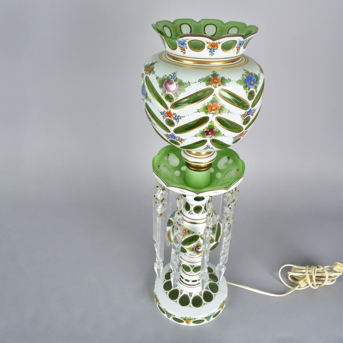 Antique Bohemian Art Glass Luster Lamp (1 of 7)