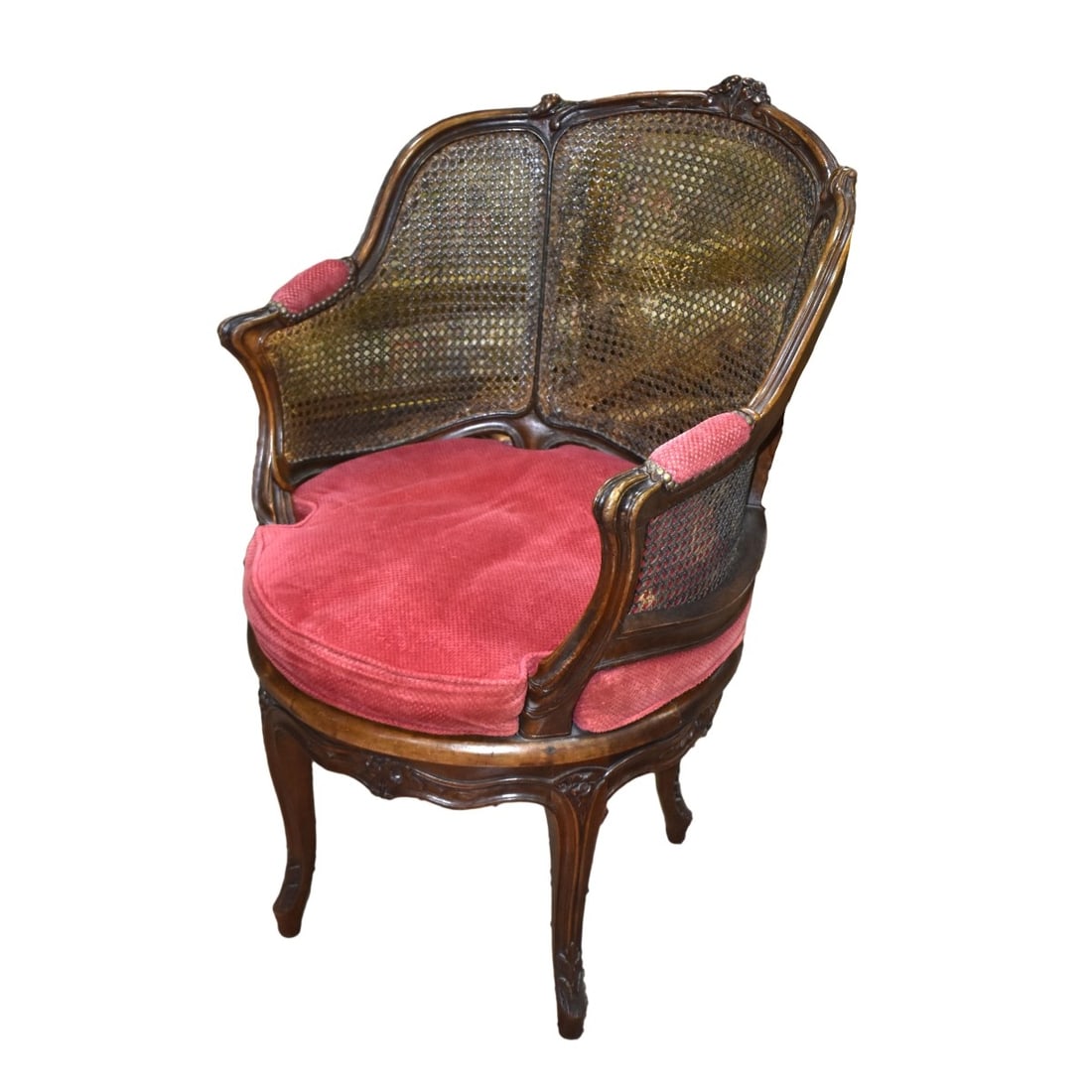 Italian Louis XV Style Armchair: Italian Louis XV Style Cane Back Swiveling Armchair. Measures 38-1/4" x 25-1/2", seat height: 20-1/4" Condition: Chairs needs to be re-attached to the base. Estimate: $100.00 - $200.00 Domestic Shippi