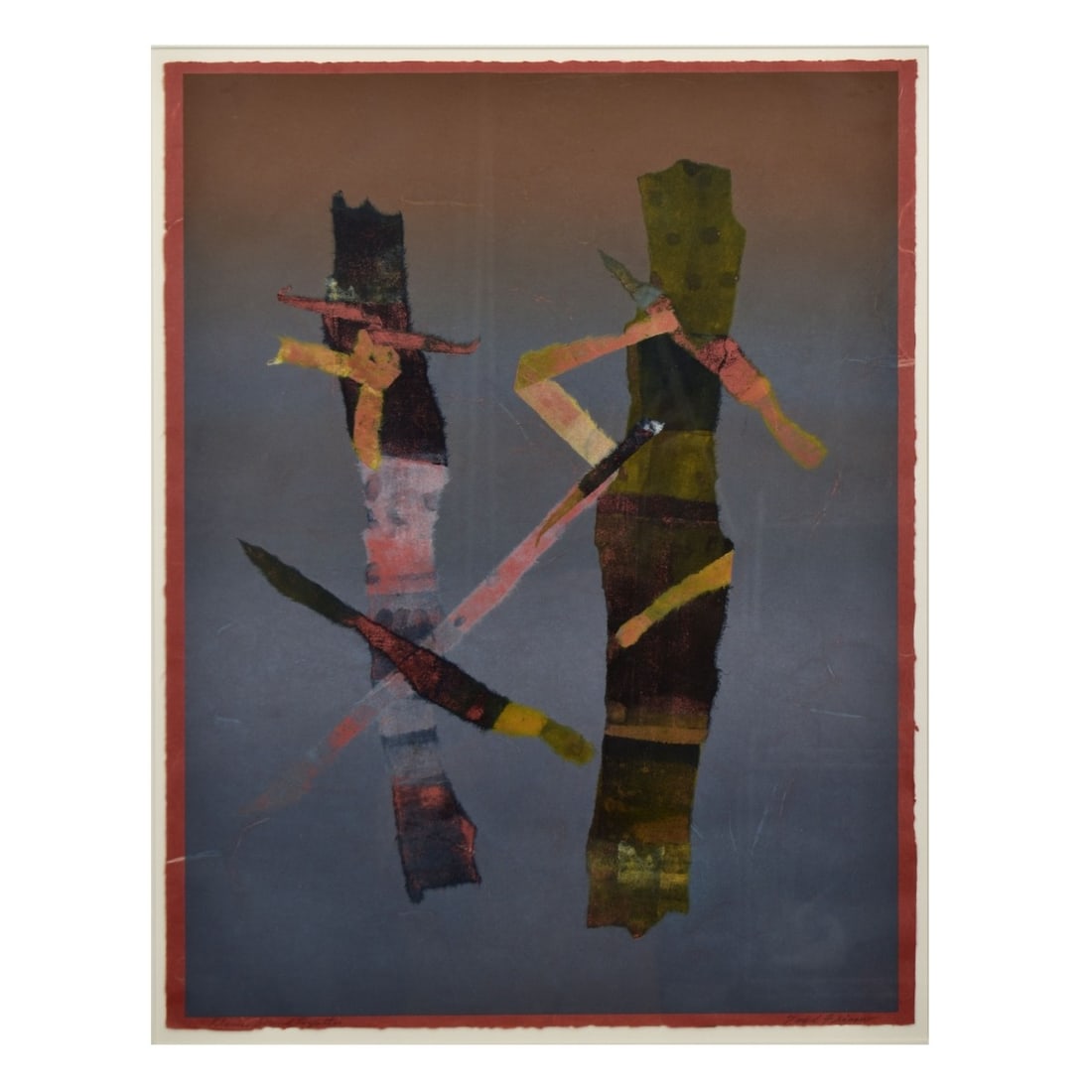 Tom Fricano, American (b. 1930): Tom Fricano, American (b. 1930), Color Lithograph, "Planks Bound Together". Pencil signed lower right, titled lower left. Measures 27-3/4" H, 20" W; frame measures 35" H, 29" W. Condition: Good condit