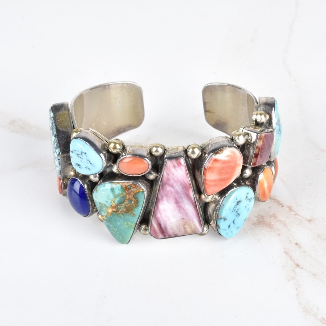 Turquoise, Hardstone and Silver Cuff Bangle (1 of 4)