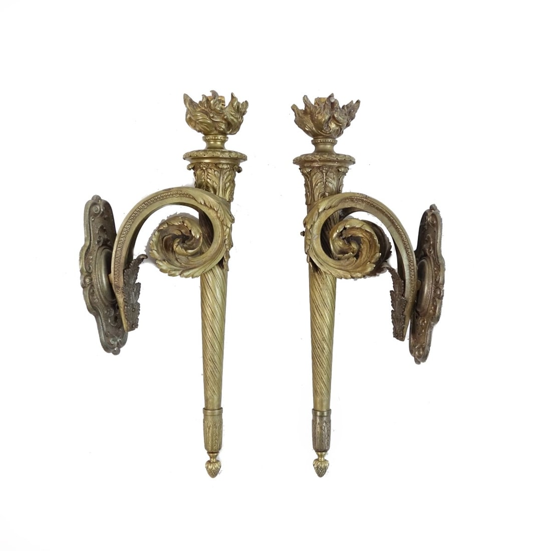 Pr 19C. Gilt Bronze Louis XVI Style Sconces (1 of 2)