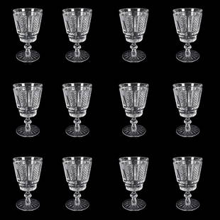 Twelve Waterford "Hibernia" Water Goblets: Set of Twelve Waterford "Hibernia" Cut Crystal Water Goblets. Signed. Measures 6-1/8", 3-3/8" diam. Condition: Good condition. Estimate: $250.00 - $350.00 Domestic Shipping: Third party