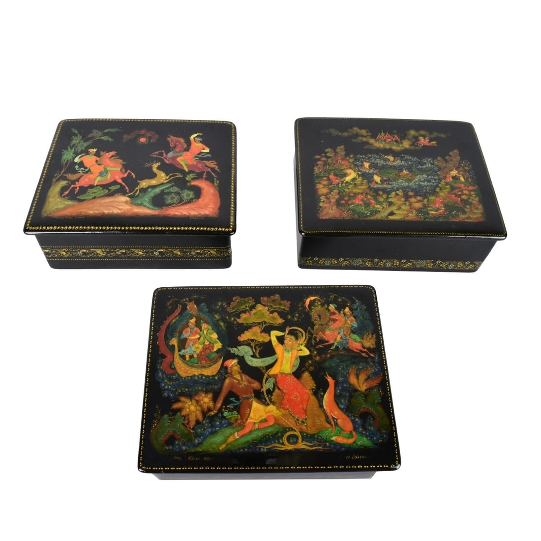 Three Vintage Russian Lacquer Boxes (1 of 9)