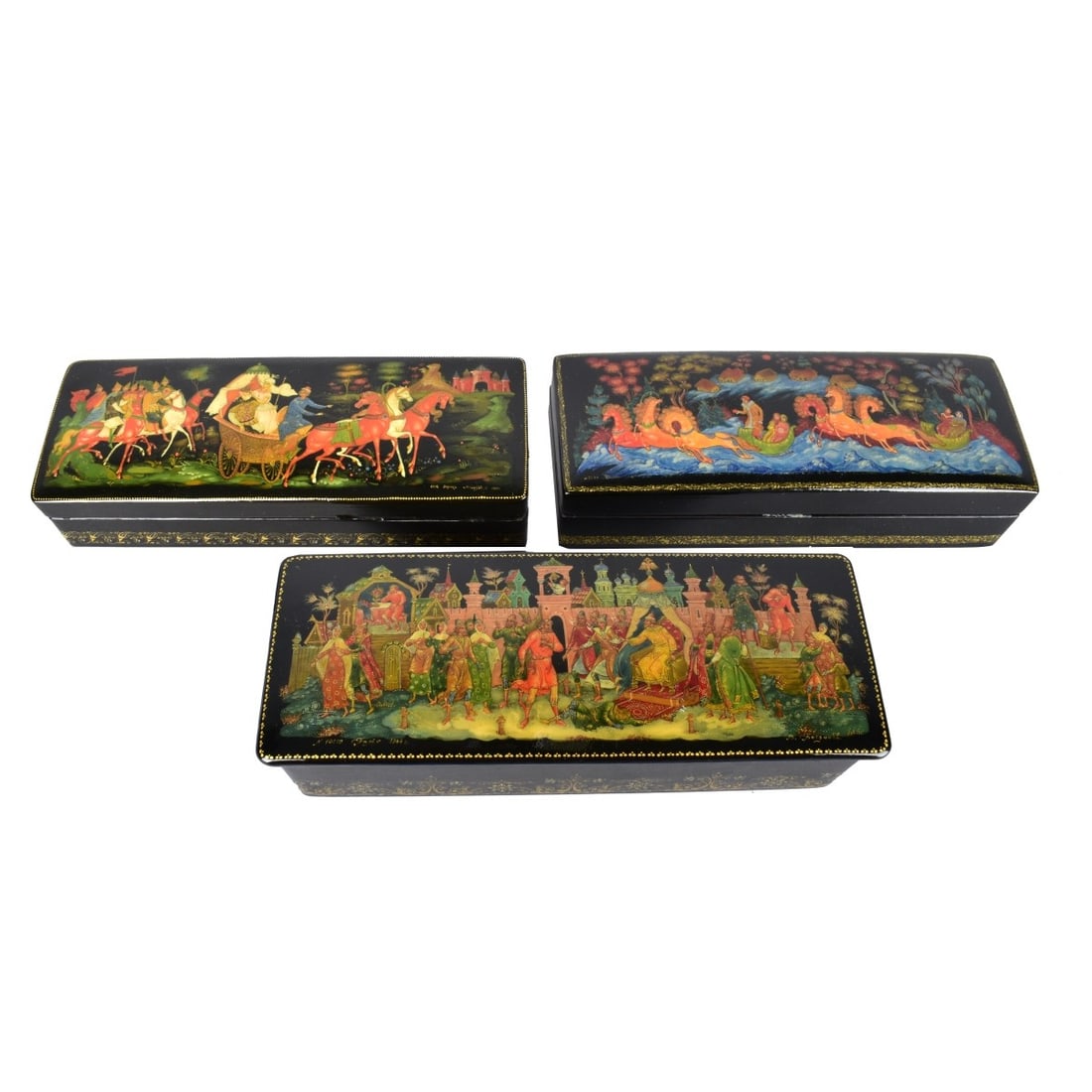 Three Vintage Russian Lacquer Boxes (1 of 5)