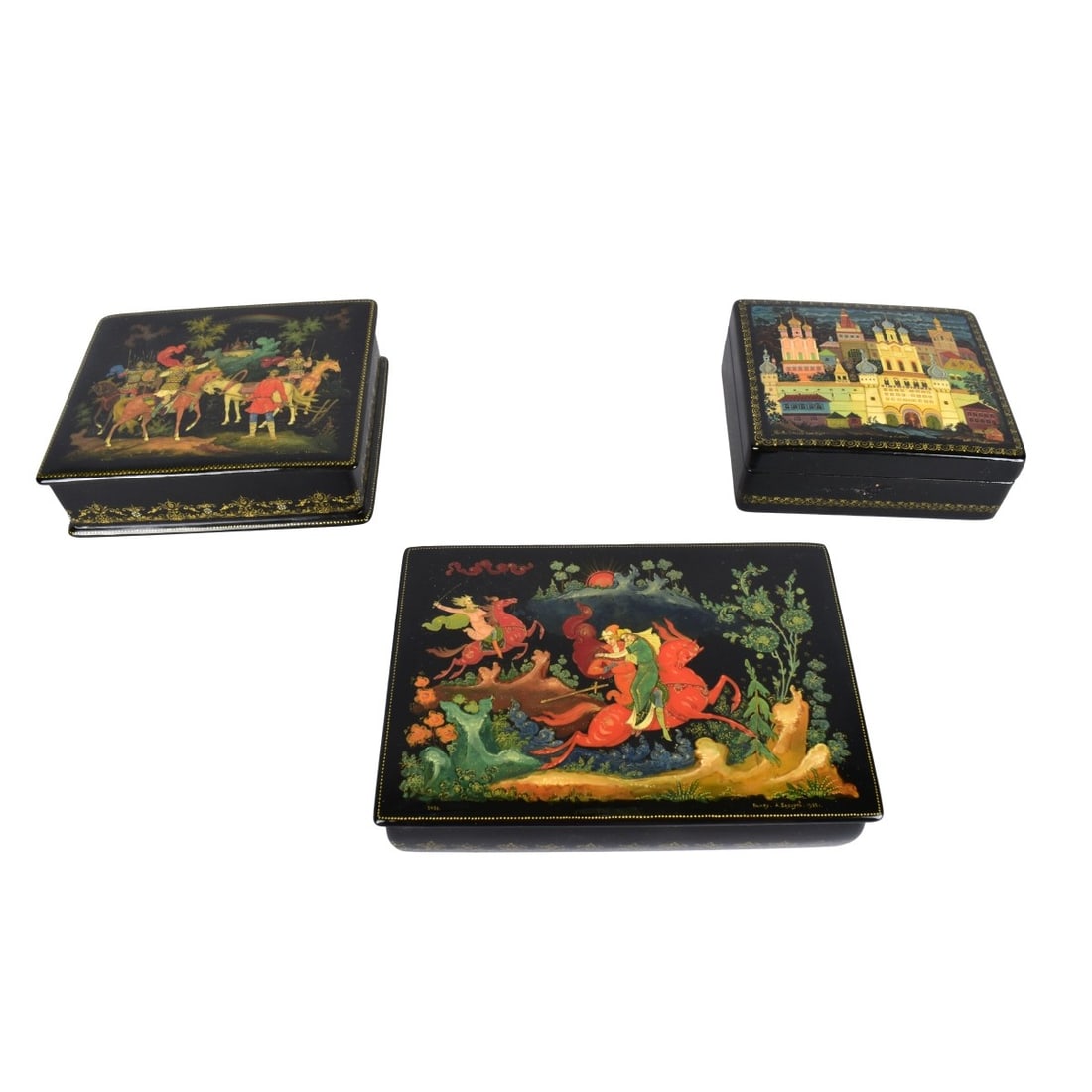 Three Vintage Russian Lacquer Boxes (1 of 6)