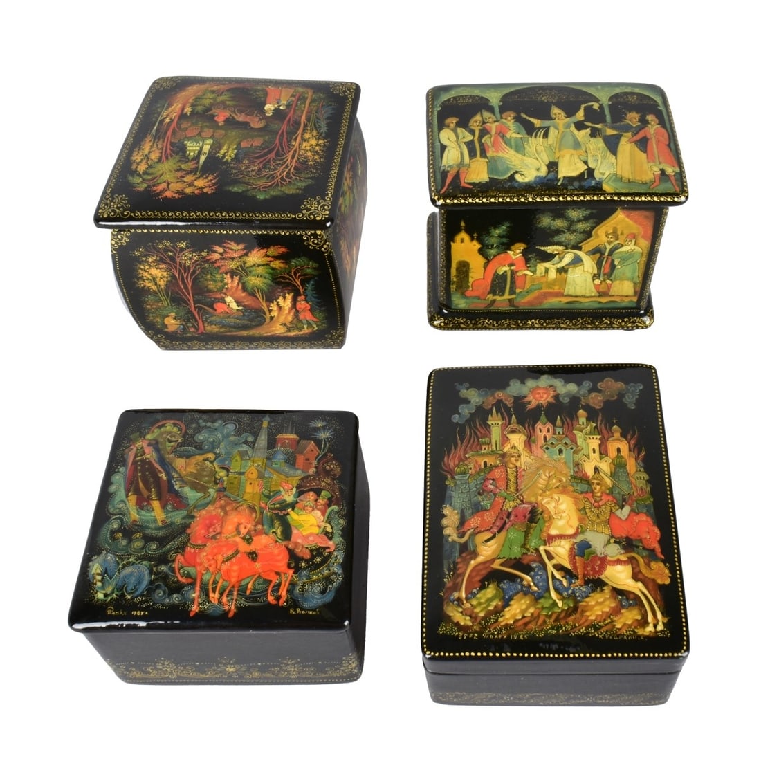 Four Vintage Russian Lacquer Miniature Boxes (1 of 6)