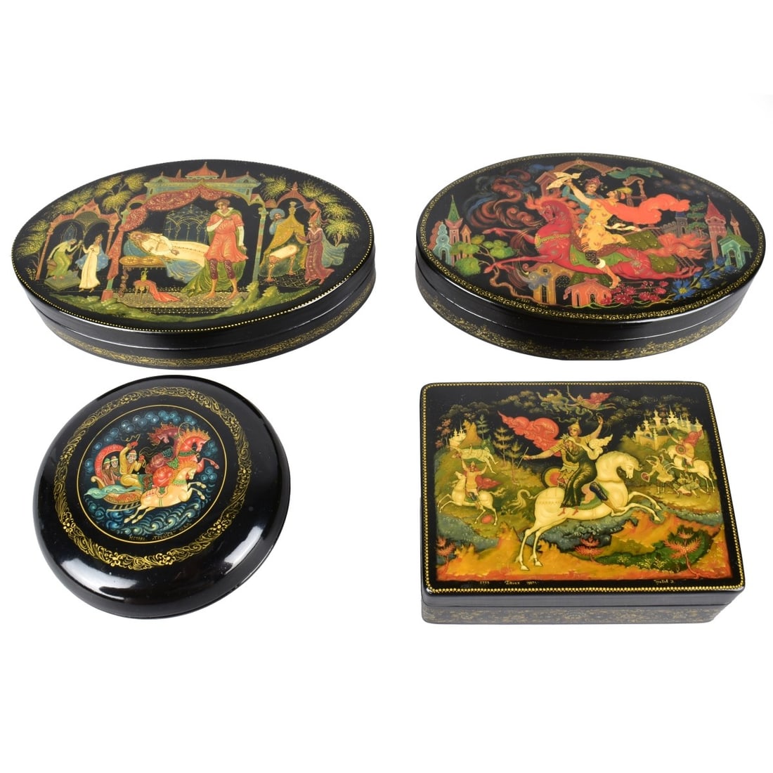 Four Vintage Russian Assorted Lacquer Boxes (1 of 5)