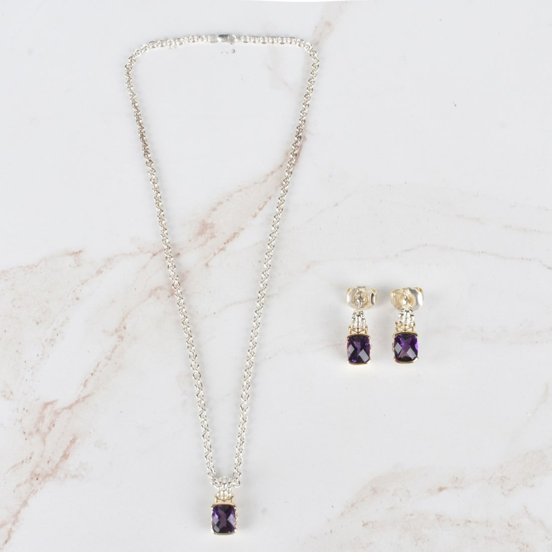 Amethyst, 18K and Silver Necklace & Earrings (1 of 3)