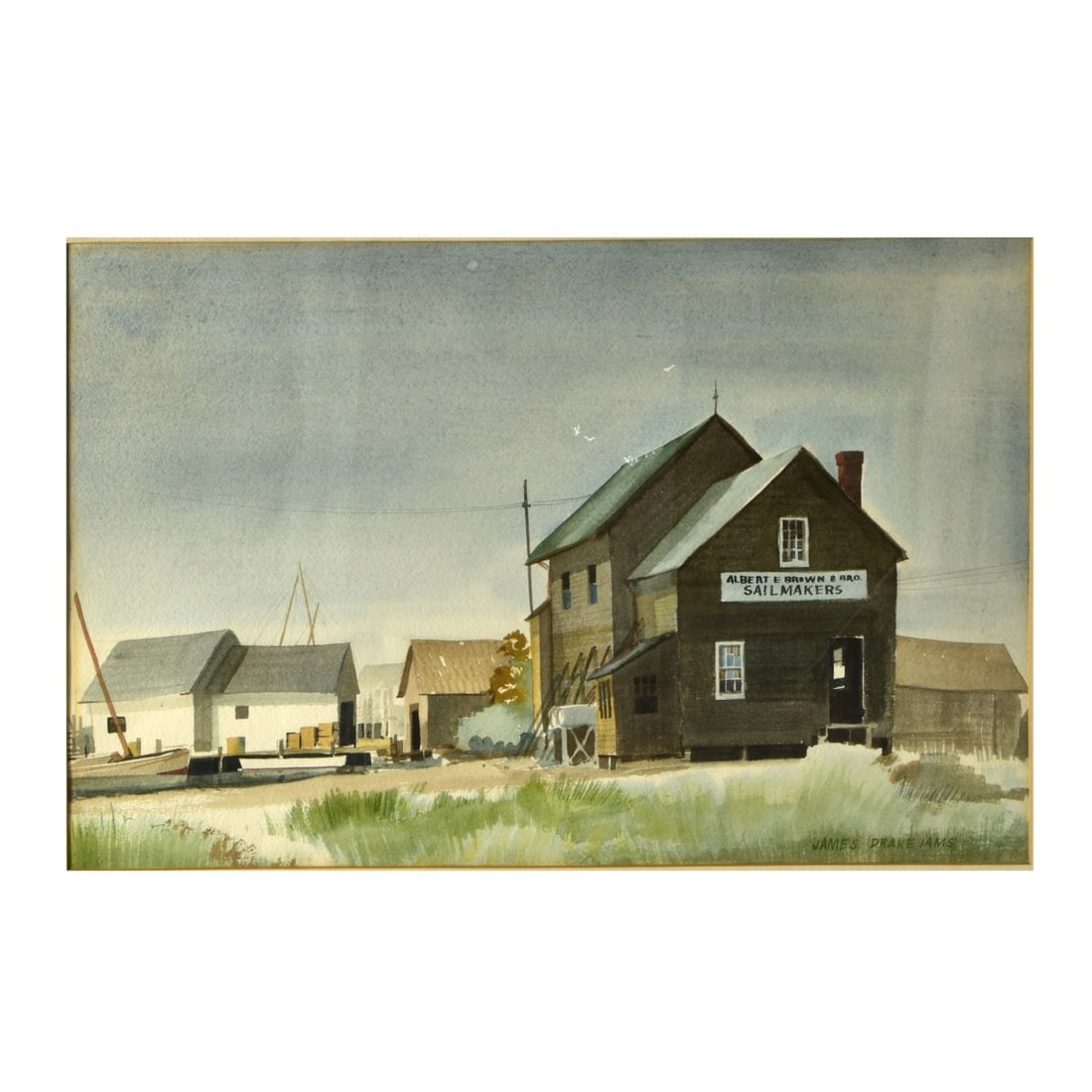 James Drake Iams, American (20th c.): James Drake Iams, American (20th century) Watercolor on Paper "Sailmakers Store" Signed Lower Right. Sight measures 14-1/4" x 20-3/4". Frame measures 21-1/2" x 27-5/8". Condition: Good condition. Esti