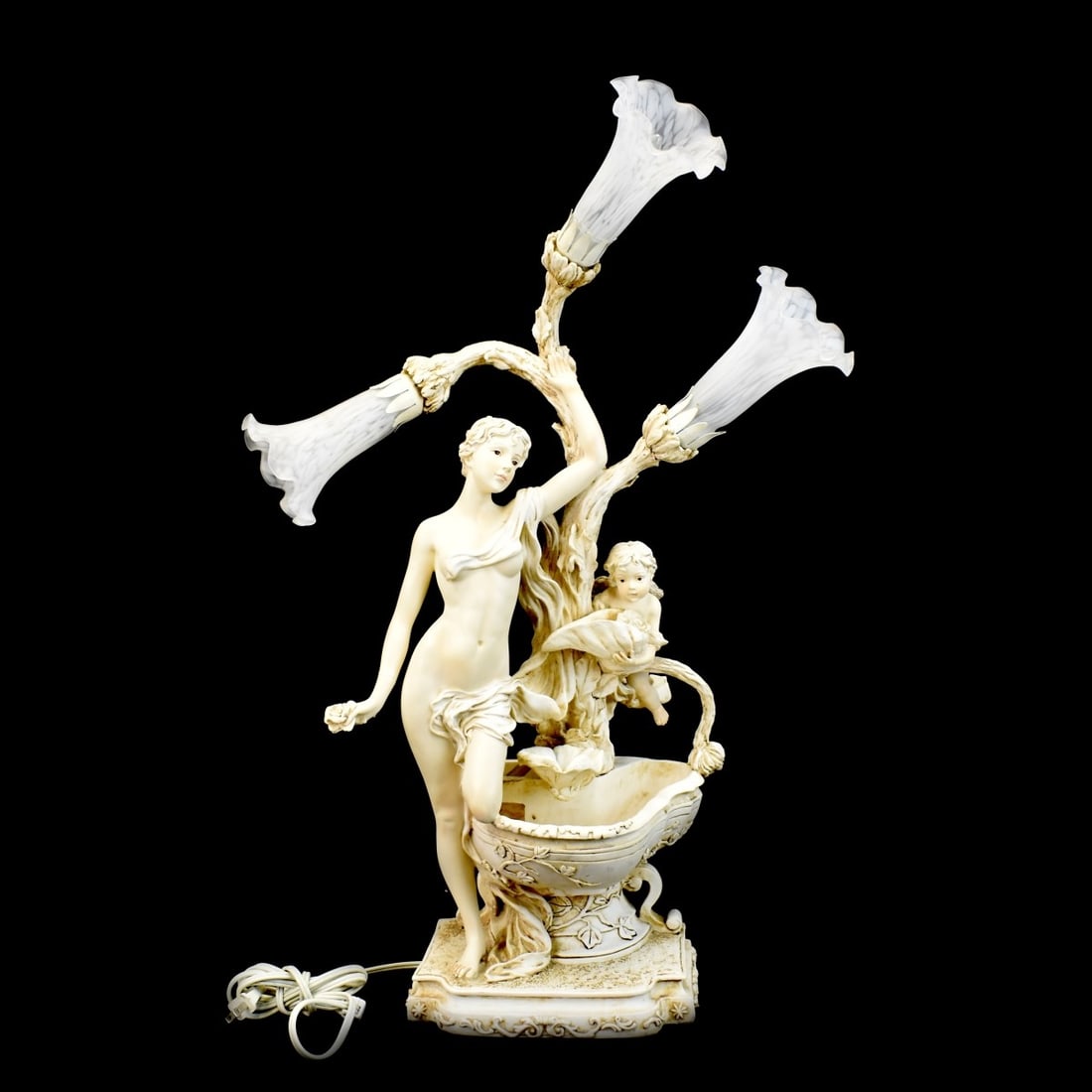 Italian Porcelain Fountain Nymph Tulip Lamp (1 of 6)