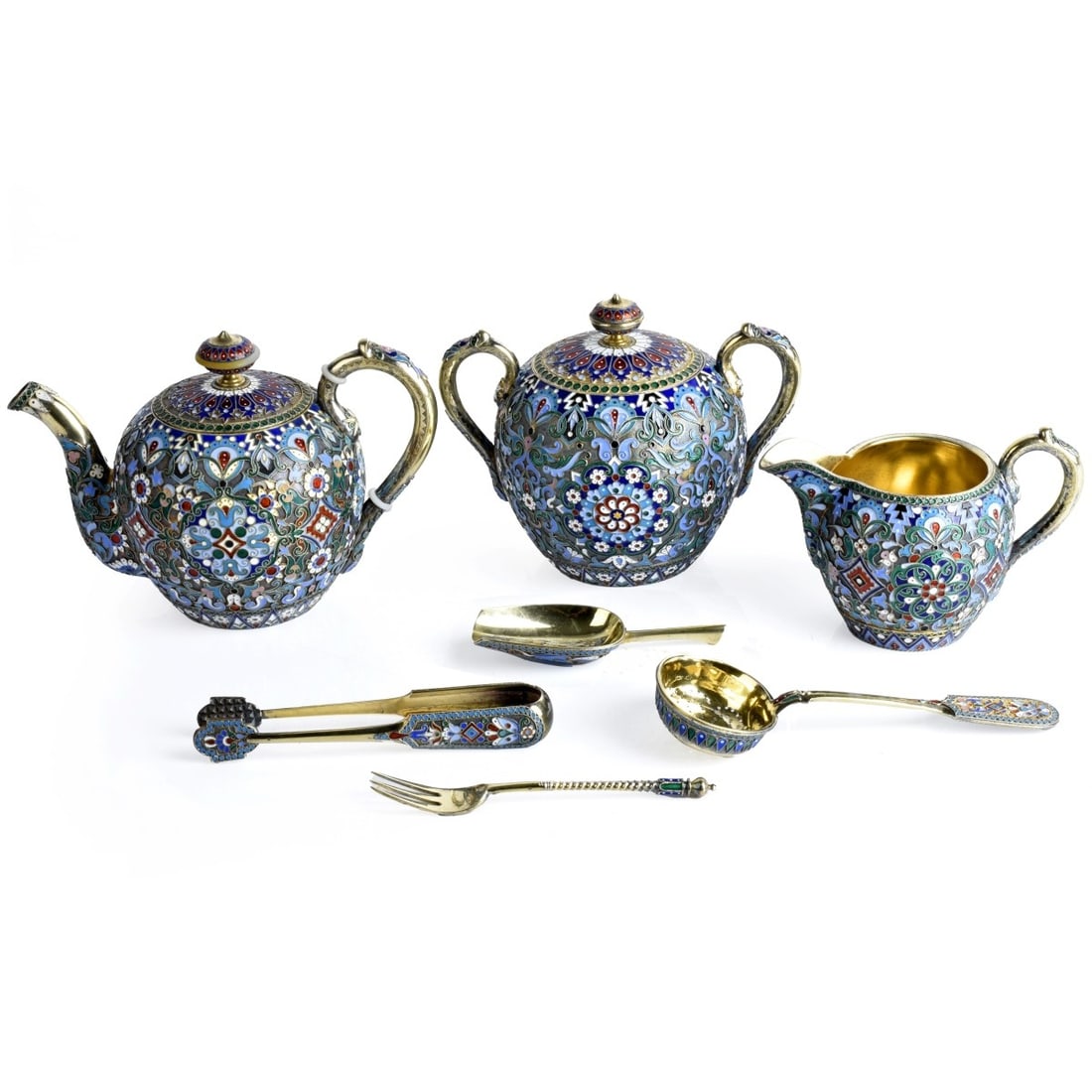 Russian Enamel Silver Gilt Tea Set (1 of 9)