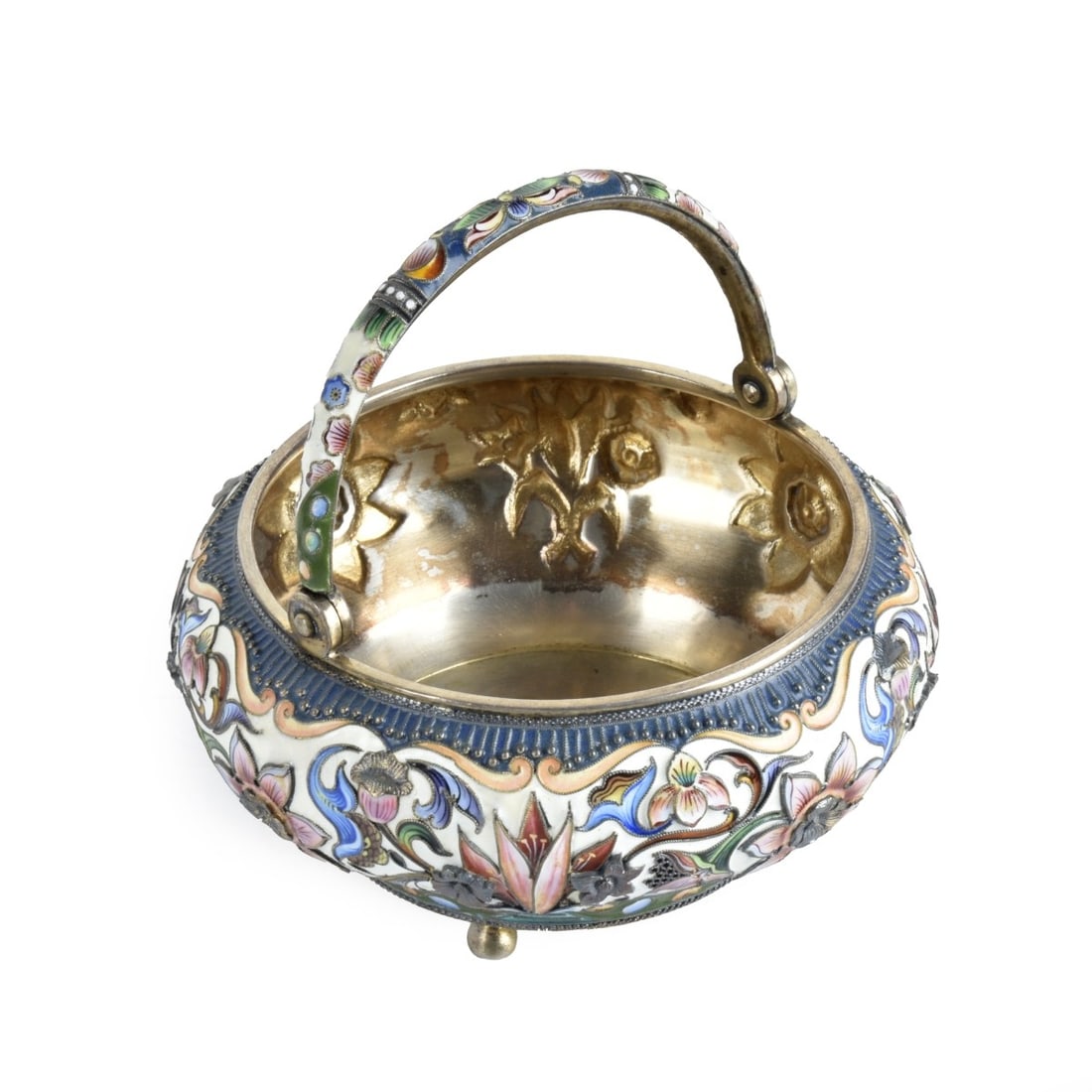 Russian Enamel Silver Sugar Basket (1 of 8)