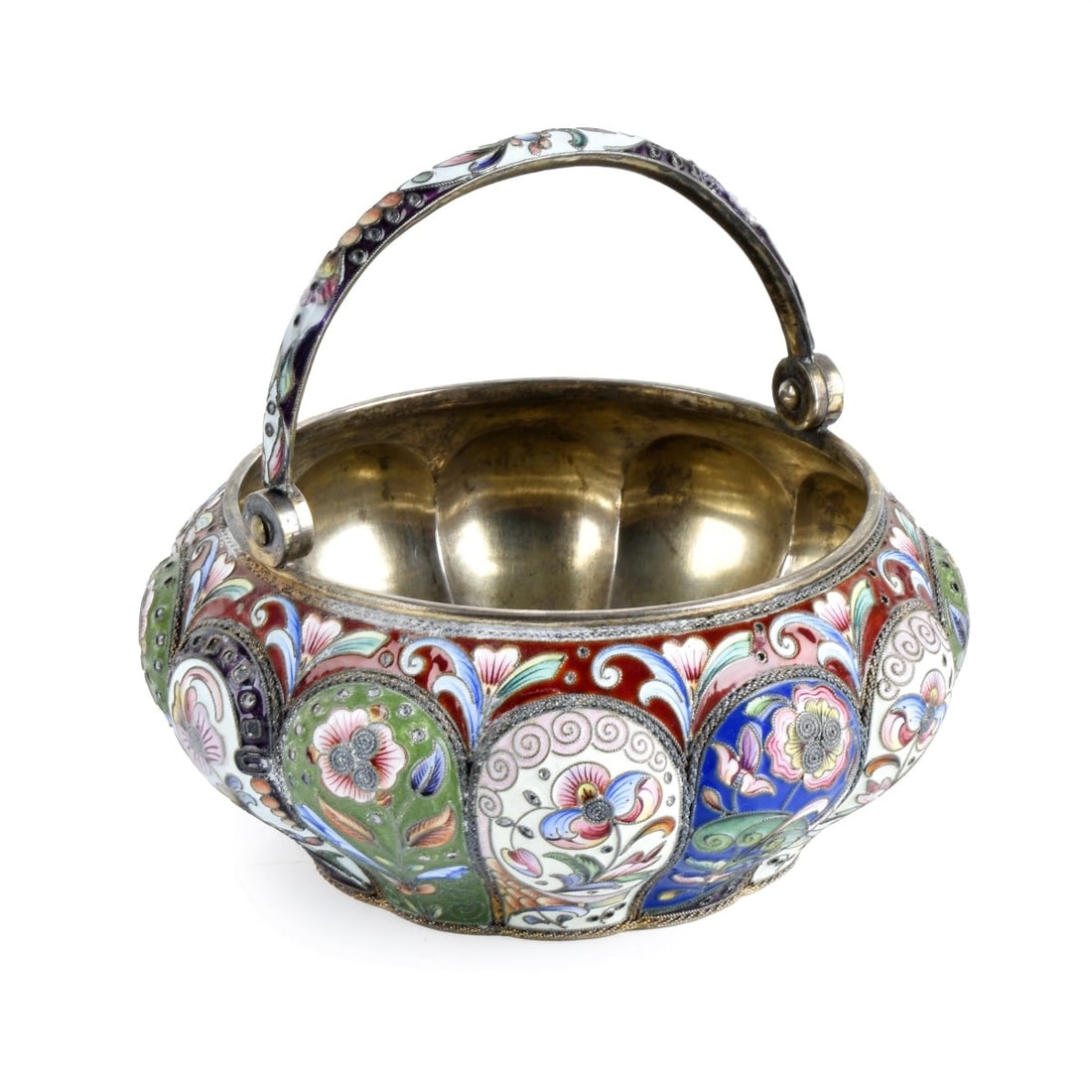 Russian Enamel Silver Sugar Basket (1 of 8)
