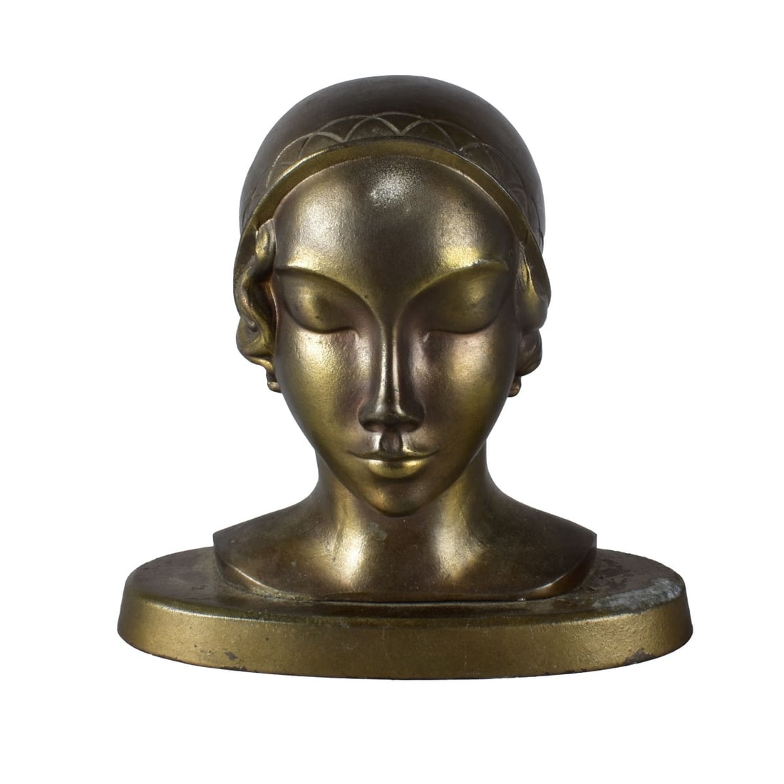 Louise Cross for Frankart French Metal Sculpture: Louise Cross for Frankart Art Deco French Metal Sculpture. Unsigned. Overall measures 7-1/2" x 7-3/4" x 4-1/4". Condition: White spotting, rubbing otherwise good condition. Estimate: $50.00 - $150.00