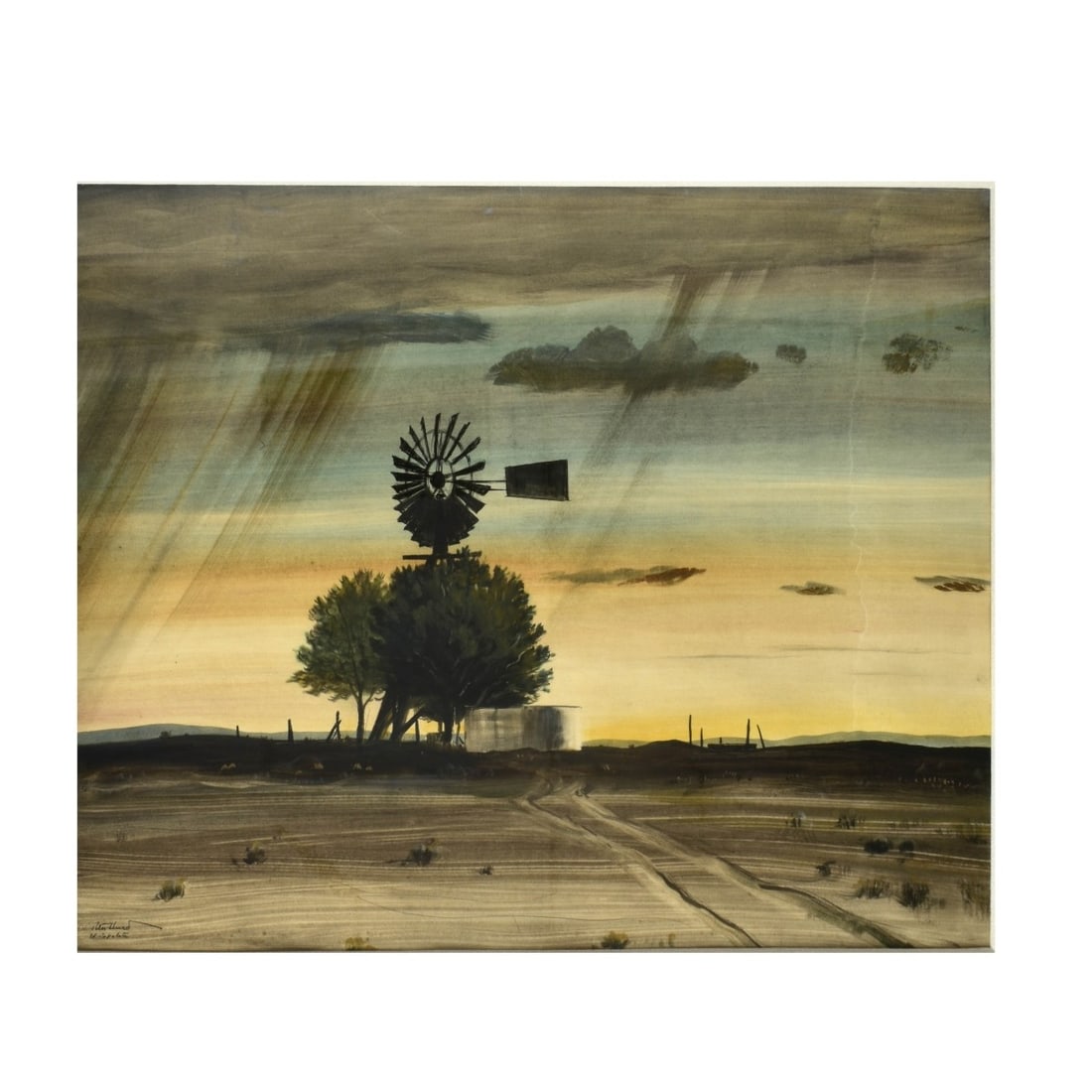 Peter Hurd, American (1904 - 1984): Peter Hurd, American (1904 - 1984) Watercolor and Gouache on Paper "El Papalote" Signed and Inscribed Lower Left. Measures 21-1/4" x 27-3/4". Frame measures 35" x 40-3/4". Condition: Appears to have a