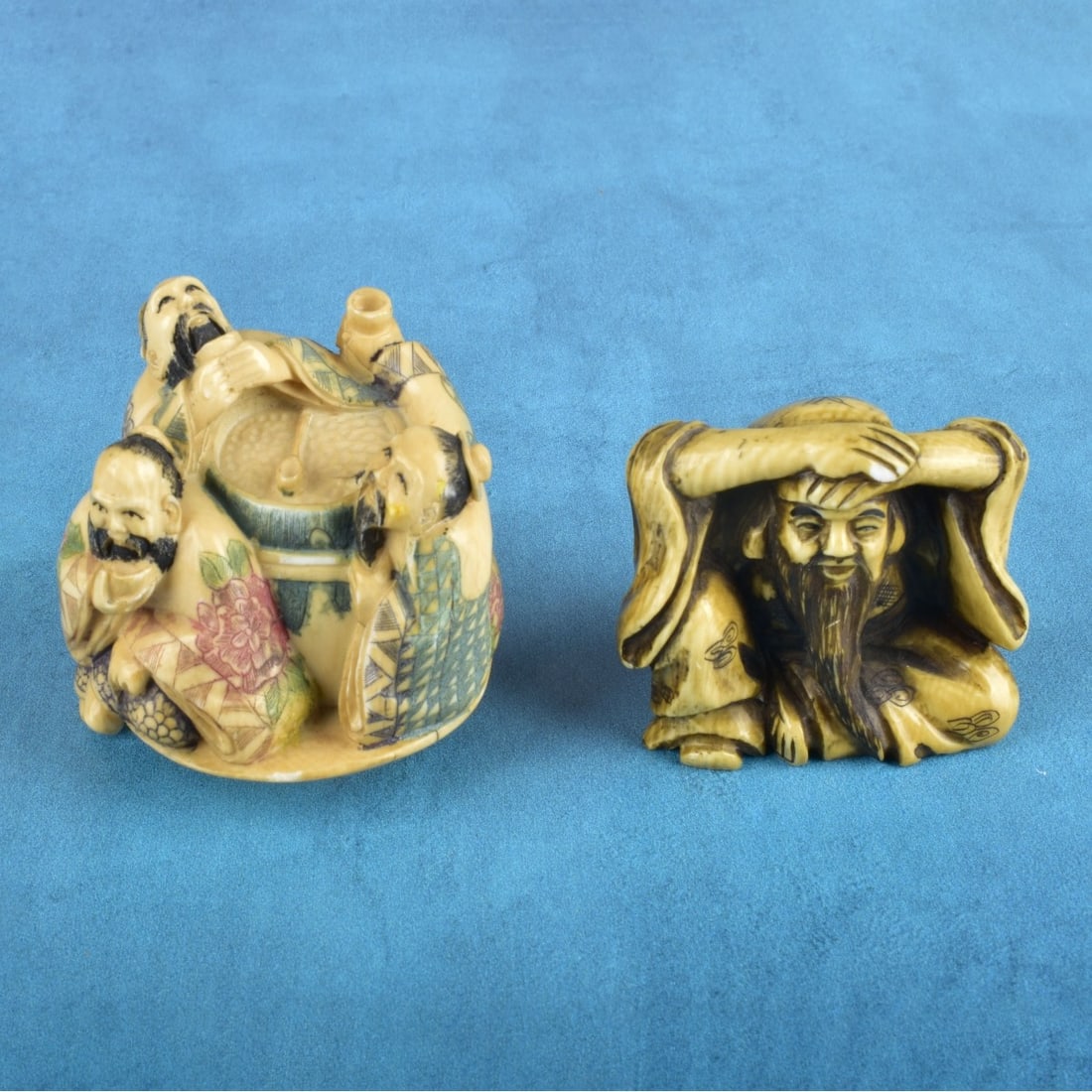 Two Antique Japanese Carved Figurines (1 of 5)